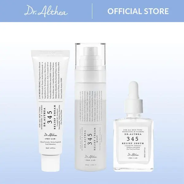 [Dr.Althea Official] 345 Relief Trio Set - Soothing Cream for Deep Hydration and Moisture Balance, Dual-Layer Cream Mist to Lock In Moisture, Relief Serum to Strengthen the Skin Barrier for a Healthy Glow