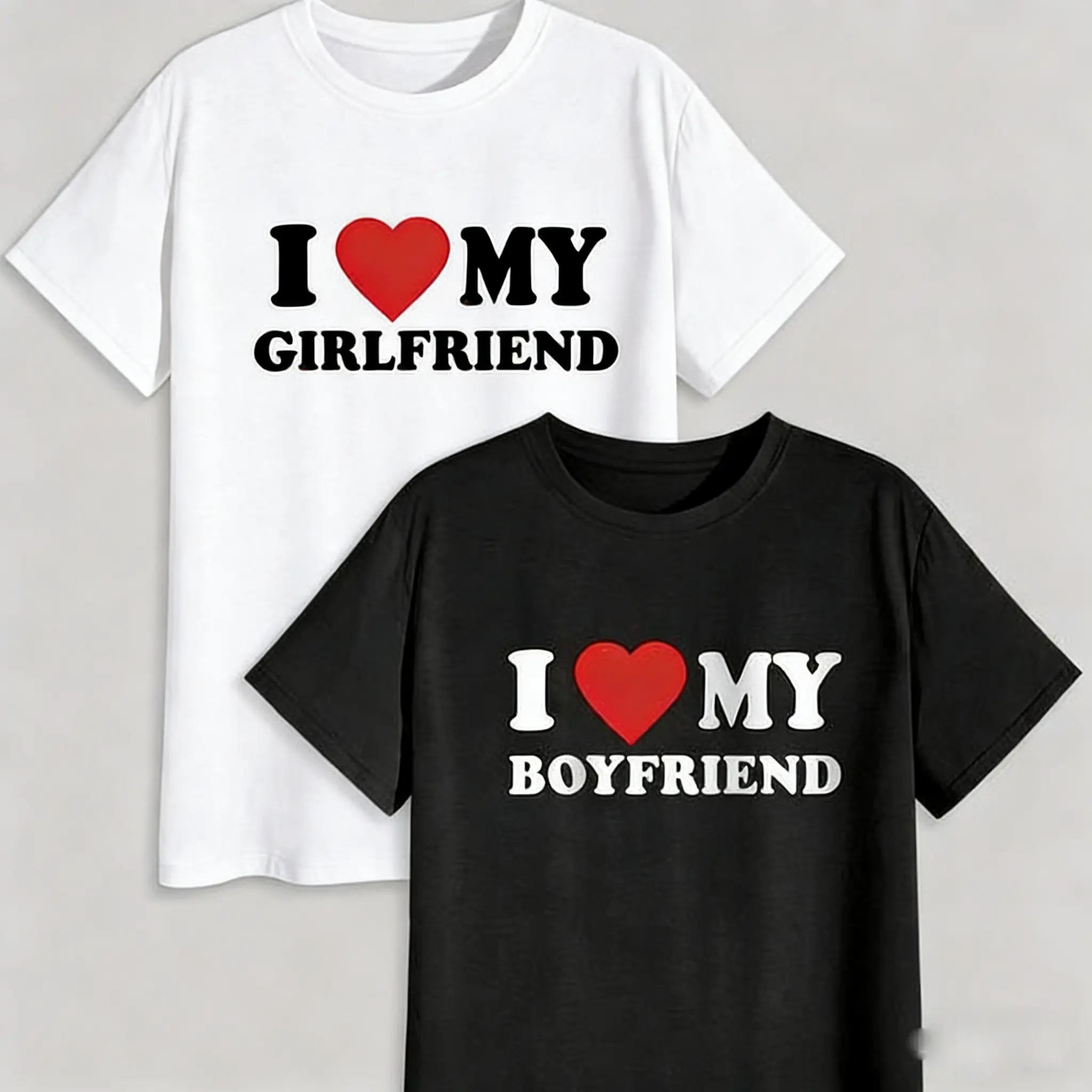 Men's Cotton Casual T-Shirt Top - Short-Sleeve, Round Neck, Soft Breathable Fabric, "I Love My Girlfriend/Boyfriend" Design, TikTok Viral Streetwear, Cute Boyfriend Gift, Boyfriend Gifts Cute, Sentimental Boyfriend Gifts