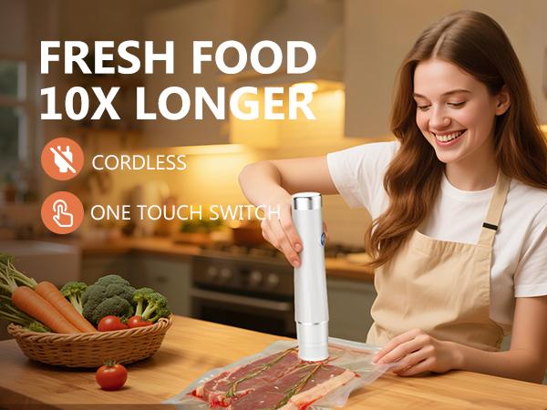 Food vacuum sealer (compact vacuum sealer + 30 reusable vacuum bags), powerful handheld vacuum sealer, preserves 10 times the freshness.