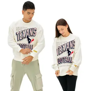Zubaz NFL  UNISEX 90s Vintage First Down Drop Shoulder Crewneck- Off White, HOUSTON TEXANS
