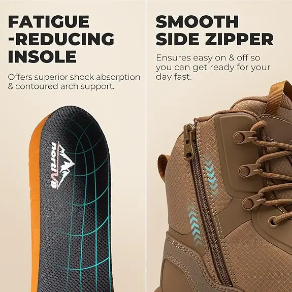 【SummerFinds】NORTIV 8 Men's Nano Composite Toe Work Safety Boots, Nylon Cuban Lace-Up with Side Zipper, All-Season Round Toe Warehouse Carpenter Footwear, Outdoor Closed Injury Prevention Shoes, Men's Shoes, Footwear