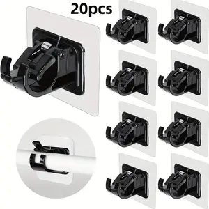 Self Adhesive Curtain Rod Holder, 20pcs/set Adjustable Adjustable Curtain Rods Hook for Damage-free Hanging, Home Organizer for Bathroom, Kitchen, Hotel Use, Black Household Items, Home Decor, Easy Install Curtain, Curtain Rod Bracket
