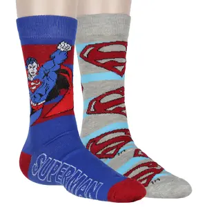 DC Comics Superman Socks Men's 2-Pack Shield and Character Design Adult Mid-Calf Crew Socks Shoe Size 8-12