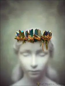 Goddess Crown with Crystals Wire Wrapped with Leather Cord Vines