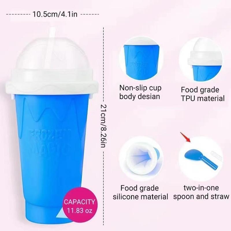 AIT Corp Slushy Maker,Frozen Magic Cup, Double Layers Silica Smoothie Pinch Ice Cooling Homemade Milk Shake Ice Cream ,blue Kitchen Silicone Spoon Utensils Mug
