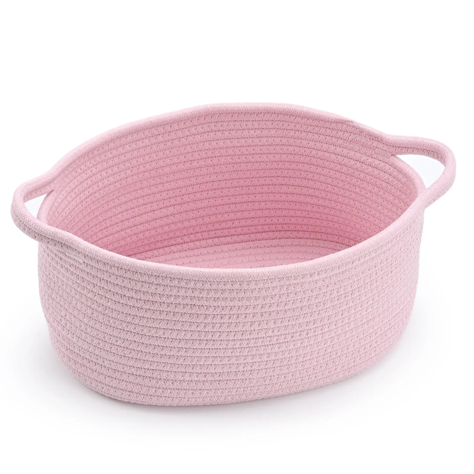 Cute Pink Woven Basket with Handle, Small Cotton Rope Gift Basket for Kids, Boo Basket for Halloween Easter Birthday christmas Gifts, Decorative Storage Organizer Bin with Gift Bags & Ribbons, Nursery Toy Basket for Baby Room, 12" D x 8" W x 5" H