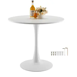 VEVOR Round Dining Table, 31.5 in Wood Table for 2-4 Person, Modern Circle Furniture, Leisure Coffee Office Tables with Pedestal Base in Tulip Design, for Home Kitchen Living Room, White(Only Table)