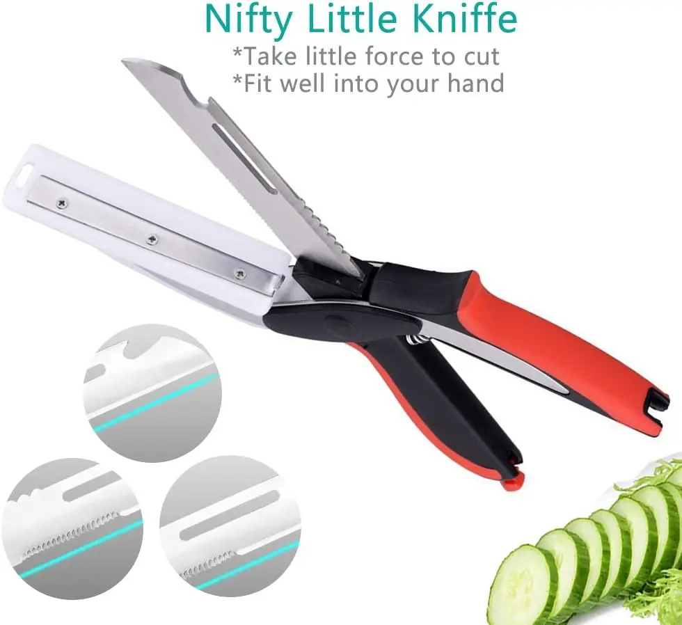 6-in-1 Vegetable Scissors and Food Cutter - Kitchen ShearsWith Cutting Board, Quick Slicer, Chopper for Meat andVegetables