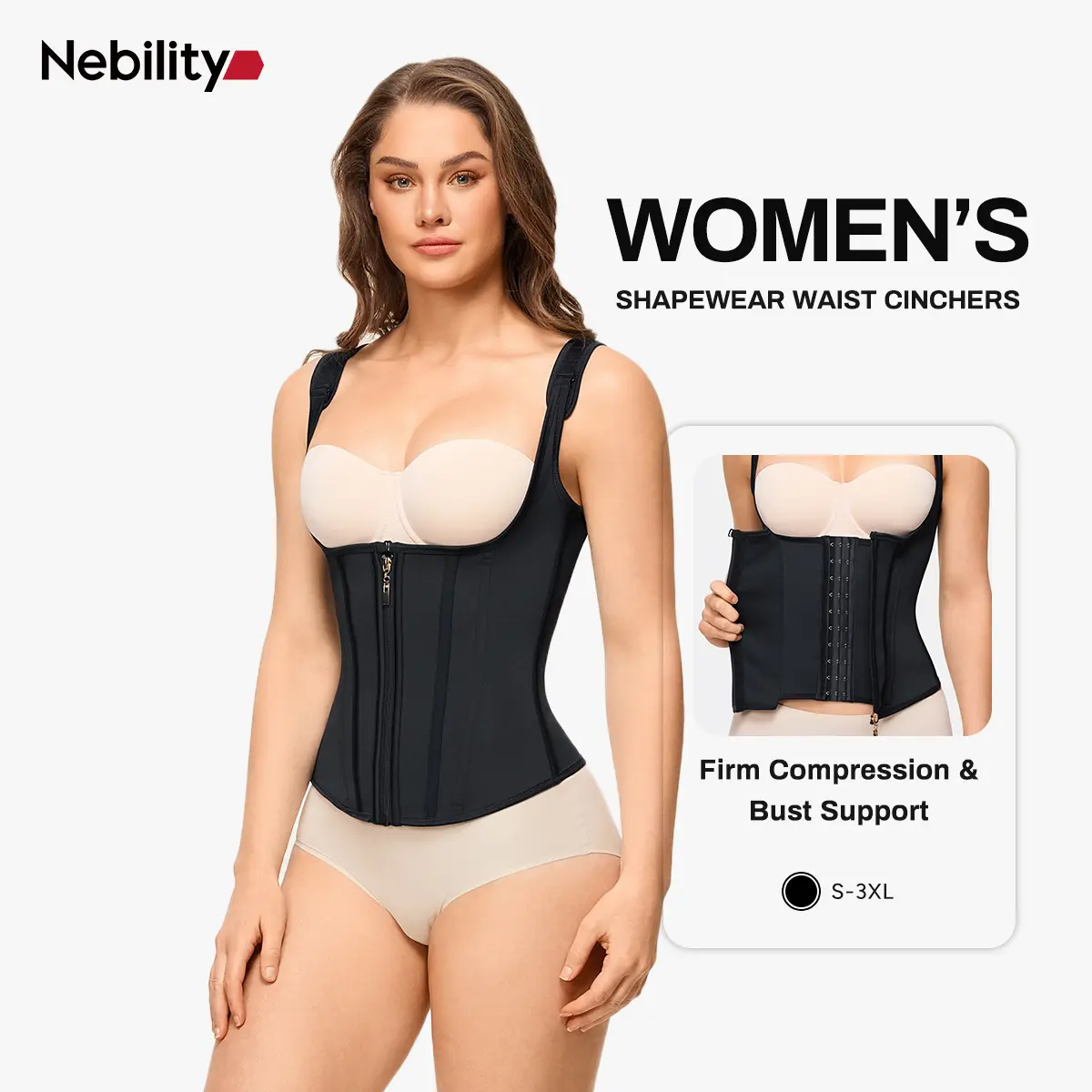 Nebility Women's Waist Trainers and High Stretch Girdle, Solid Vest-Style BBL Shaping Belts with Hook and Eye Closure, Shapewear Abdominal, Postpartum Girdle