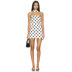 MORE TO COME Hartlen Strapless Mini Dress in Nude Polka Dot
