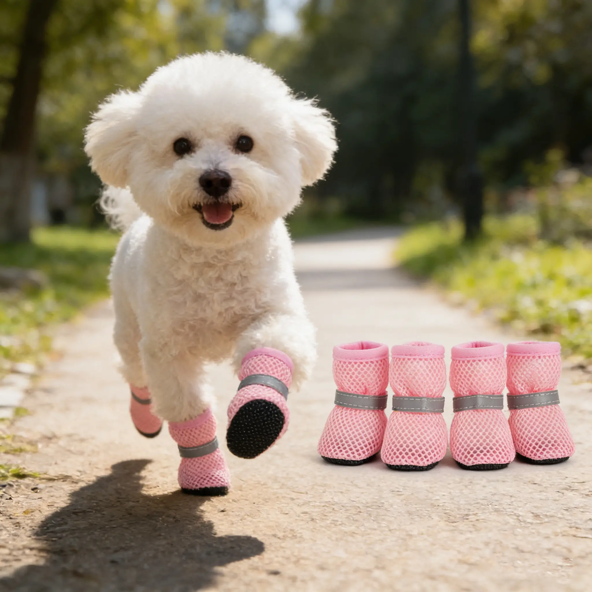 Small Dog Mesh Boots - Puppy Shoes with Breathable Mesh Fabric, Anti-Slip Sole, Wear-Resistant Paw Covers for Bichon Poodle Outdoor Use