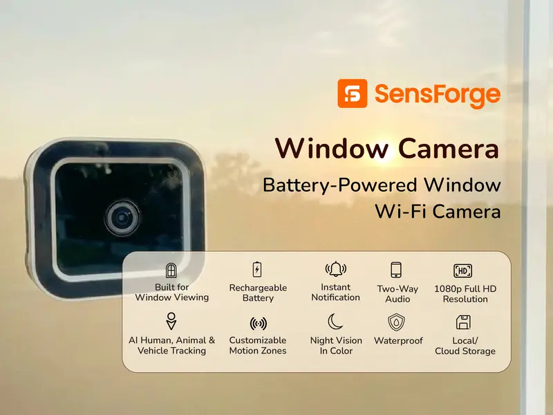 SensForge Wireless Window Security Camera Digital - Battery-Powered WiFi Device with Window Mount, 3x Digital App Live View, 2.4GHz/5GHz WiFi, Motion & Human Detect, Color Night Vision, English Powerline Support, MicroSD Slot (No SD Card Included) SensForge Wireless Window Security Camera Digital - Battery-Powered WiFi Device with Window Mount, 3x Digital App Live View, 2.4GHz/5GHz WiFi, Motion & Human Detect, Color Night Vision, English Powerline Support, MicroSD Slot (No SD Card Included)