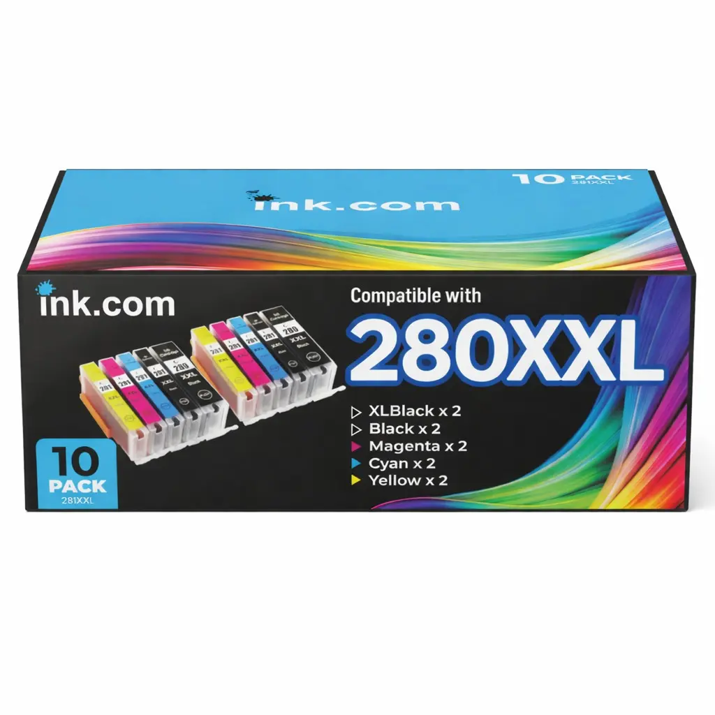 Ink.com 280XXL-281XXL High-Yield Ink Cartridge 10-Pack, Compatible with Canon PIXMA TR8620a, TR8520, TR8620, TR8600, TR7520, TS6120, TS6220, TS9120, TS6320, TS8220 Printers, Easy Installation, Consistent Performance, Crisp Black Text, Excellent Value, Xxl