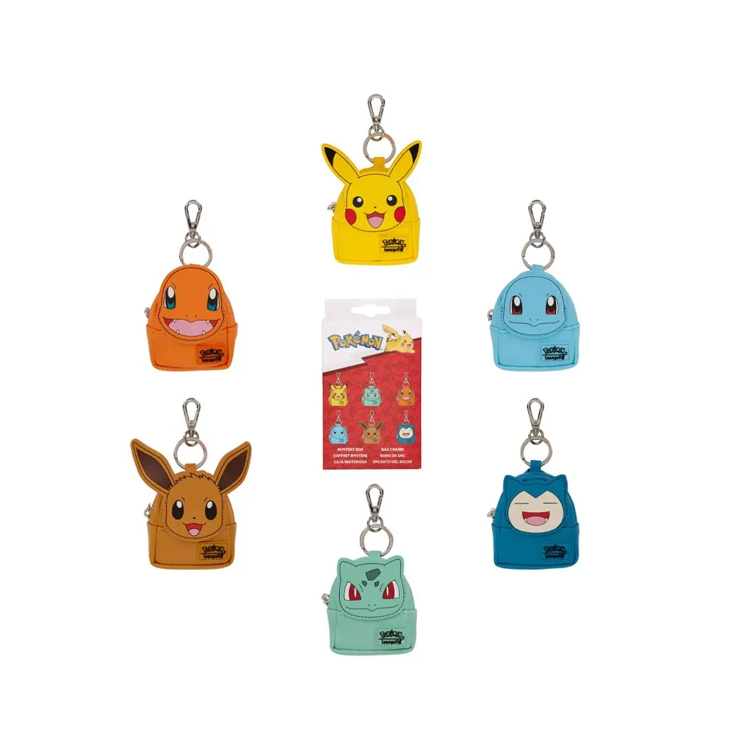 Loungefly Pokémon Cosplay Mystery Mini Backpack Charm Set - Cute Collectible Stylish Accessory with Portable Keychain & Twillies, Cute Bag Charms, Bag Charm Set