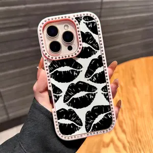 A stylish phone case with leopard print lips and heart shape, suitable for iPhone 17 Pro Max Phone Case 17 Air 16E 16Pro Max 15 Pro 15Plus 14 13 12 11 Phone Cases, protective, shock-absorbing, lightweight, high-quality, scratch-resistant, and durab