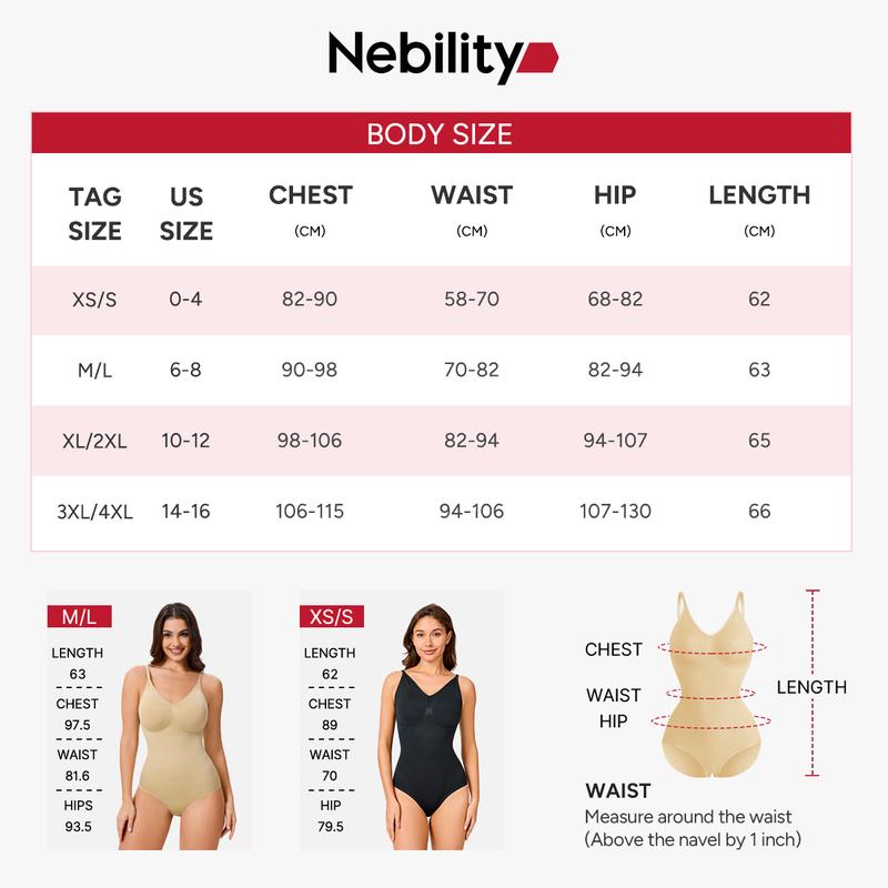 【LIVE】Nebility Women's V-Neck Shapewear Set - Seamless Bodysuit & Camisole, Hip Lift & Tummy Control, Basic Comfort Style High Waisted Shapers Spaghetti Strap