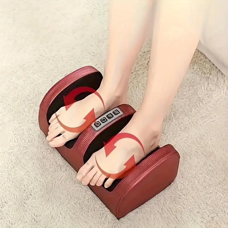 Fully automatic foot massager with heating rollers for massaging and kneading the feet and calves. Portable and suitable for home use.