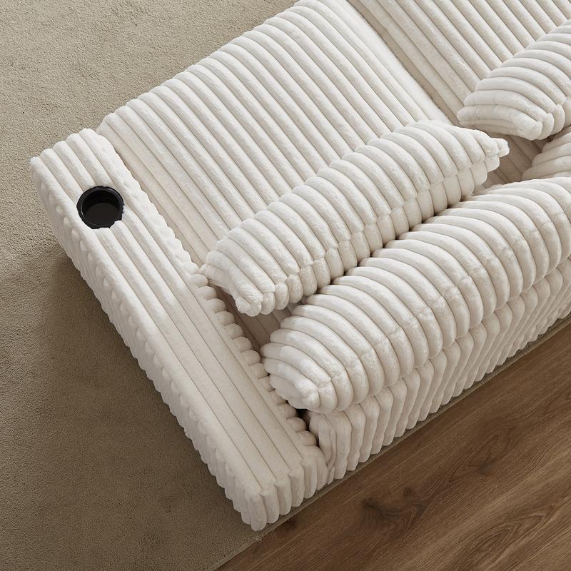 【3 packages delivery】Niccae L-Shaped Corduroy Sofa with USB Port & Cup Holder, Movable Footrest, 4 Back & Waist Pillows, Large Sectional for Living Room, Home Office & Apartment, Solid Wood Frame