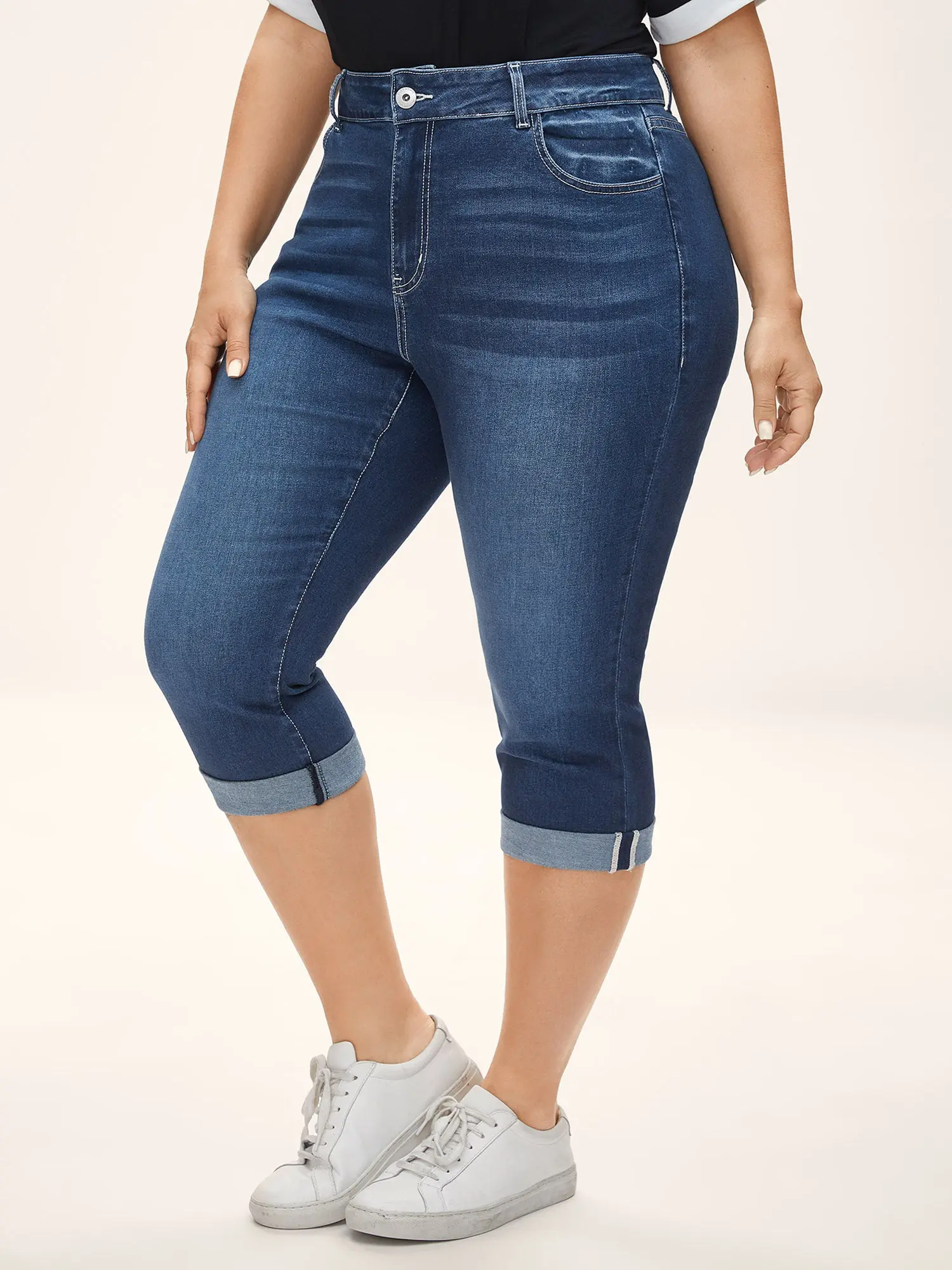 BLOOMCHIC Women's Plus Size High Waisted Butt Lifting Tight Jeans [M-6X] - Tummy Control Stretch Denim Capri Bottoms, Slim Fit Cropped Summer Casual Curve Flattering Pants, Bottom,back to school shopping