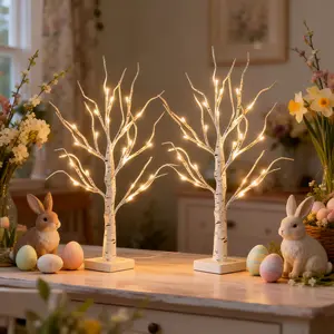 Easter 2-Piece LED Glowing Birch Decor - Battery-Powered Artificial Branches with Warm White Lights, Indoor/Outdoor Tabletop Decor, Perfect for Valentine's Day, Weddings, Home, Office, Garden, Elegant Illumination, Durable Design, Holiday Decor