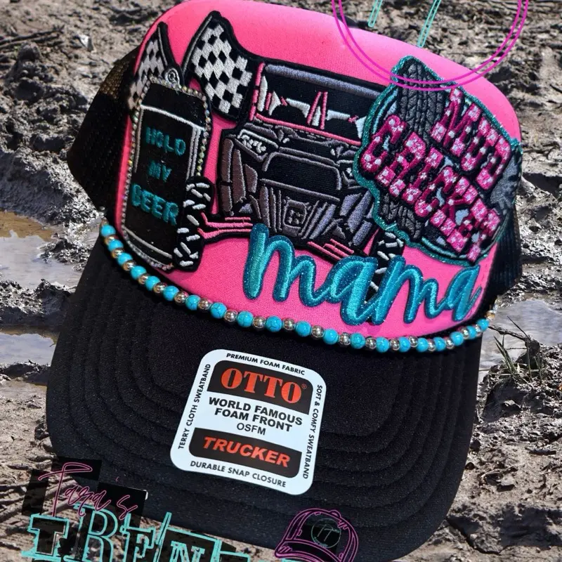 Otto Brand Mama Off Road Trucker Hat with Bold Pink Design and Beaded Trim by Otto World Famous Foam Front