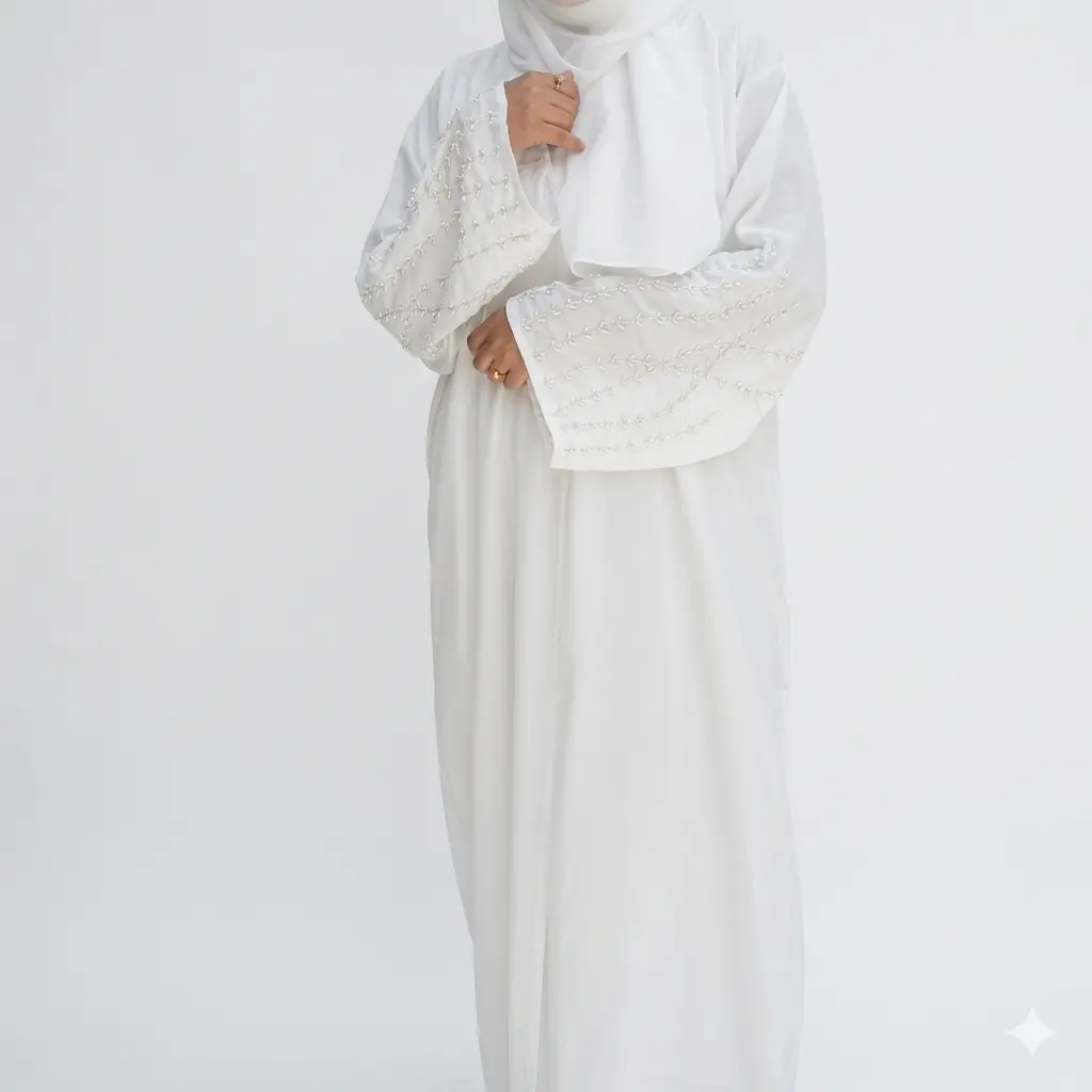Noor Pearl White Abaya with Pearl Sleeves