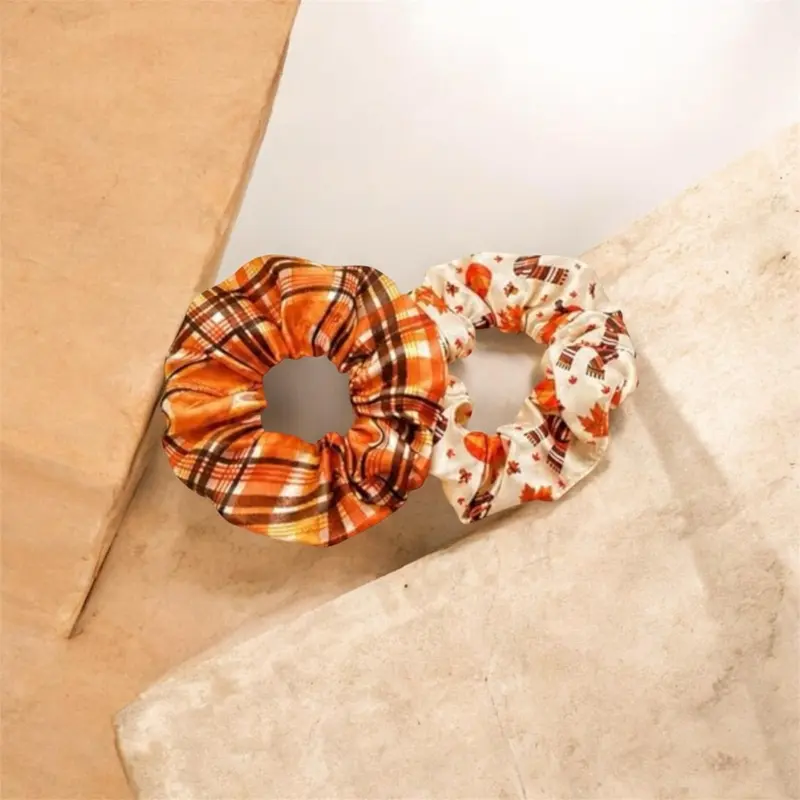 10 Autumn Plaid & Leaf Print Hair Scrunchies - Perfect for Fall Fashion Accessories