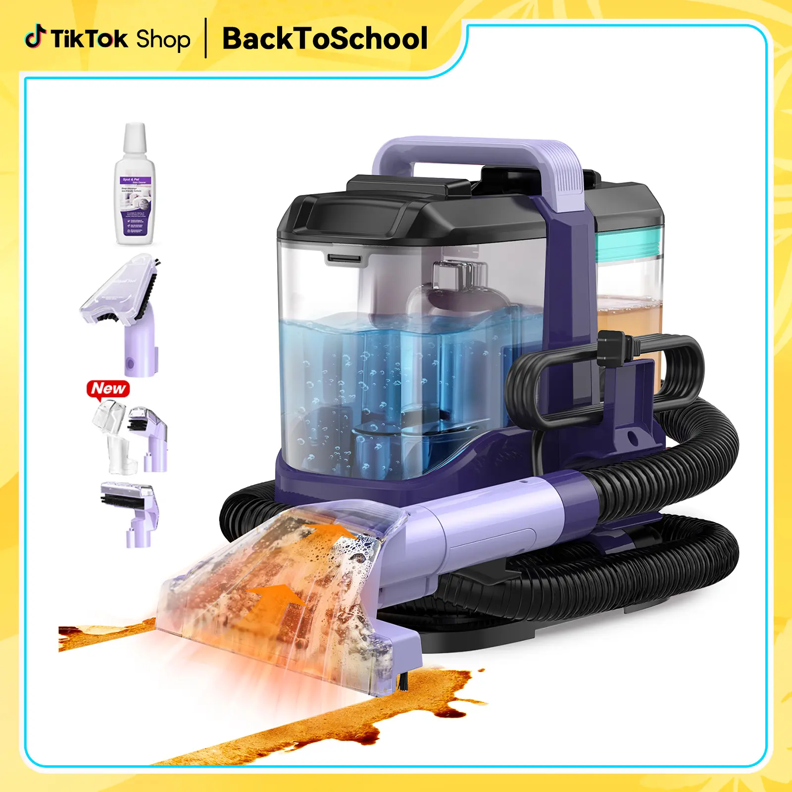 Upholstery Carpet Vacuum Cleaner, 18KPa Suction Spot Cleaning Machine for Pet Stains, Carpets, Sofa, Car Seats, Mattress, with 3 Multipurpose Cleaning Tools, 6'' Deep Cleaning Brush | Portable 3-in-1 New Purple C9S pet lovers home essentials backtoschool