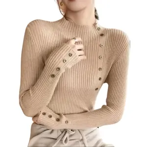 Women's Long Sleeve Skinny Elastic Sweater Pull Over Tops - Lady Comfort Knitting Casual Comfortable Soft