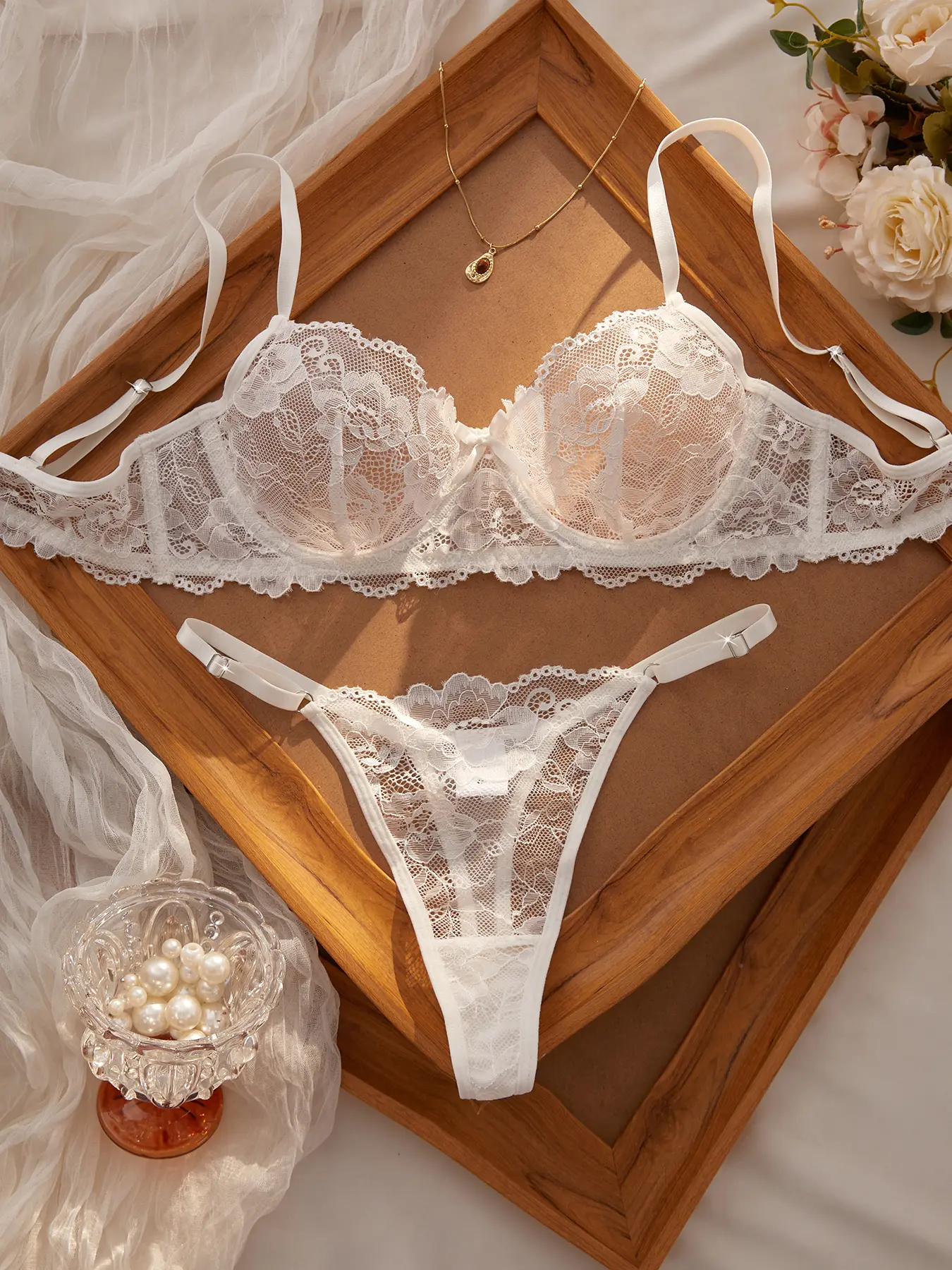 Women's Bra Set, Elegant Sheer Lace Lingerie with Embroidery, French Romantic Bridal or Valentine's Day Gift Idea, Bra Sets, Style, Women's Clothes, Lingerie For Women, Bridal Lingerie