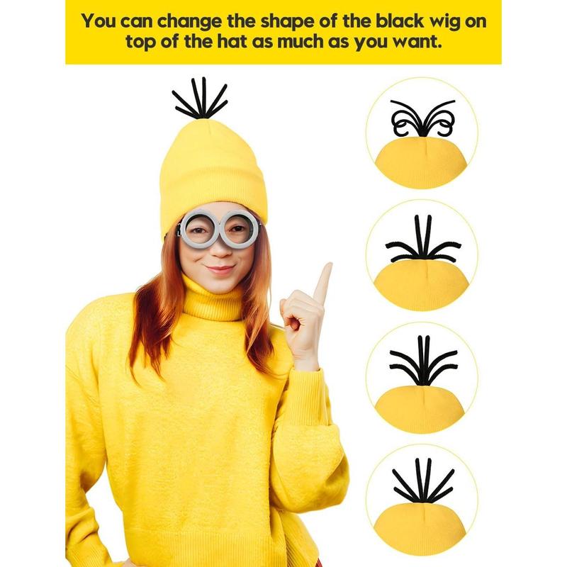 Minions Halloween Adult Costume Set: Funny Hat, Goggles & Gloves for a Thrilling Night of Frights and Laughs That Will Shock and Amuse Your Neighbors! Hizhogqul