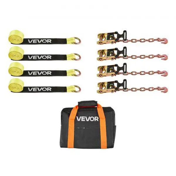 【Auction】VEVOR High-Strength Polyester Ratchet Strap Kit, Tire-Style Tow Dolly Strap Set with Rubber Blocks, Heavy-Duty Hook, 10009 lbs Break Strength, 3333 lbs Working Load for ATV/SUV