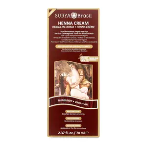 Surya Brasil Henna Cream Burgundy - 96% Natural Ingredients, Vegan, Cruelty-Free, Eco-Friendly, Semi-Permanent Hair Color, Deep Hydration & Shine, 2.37 oz