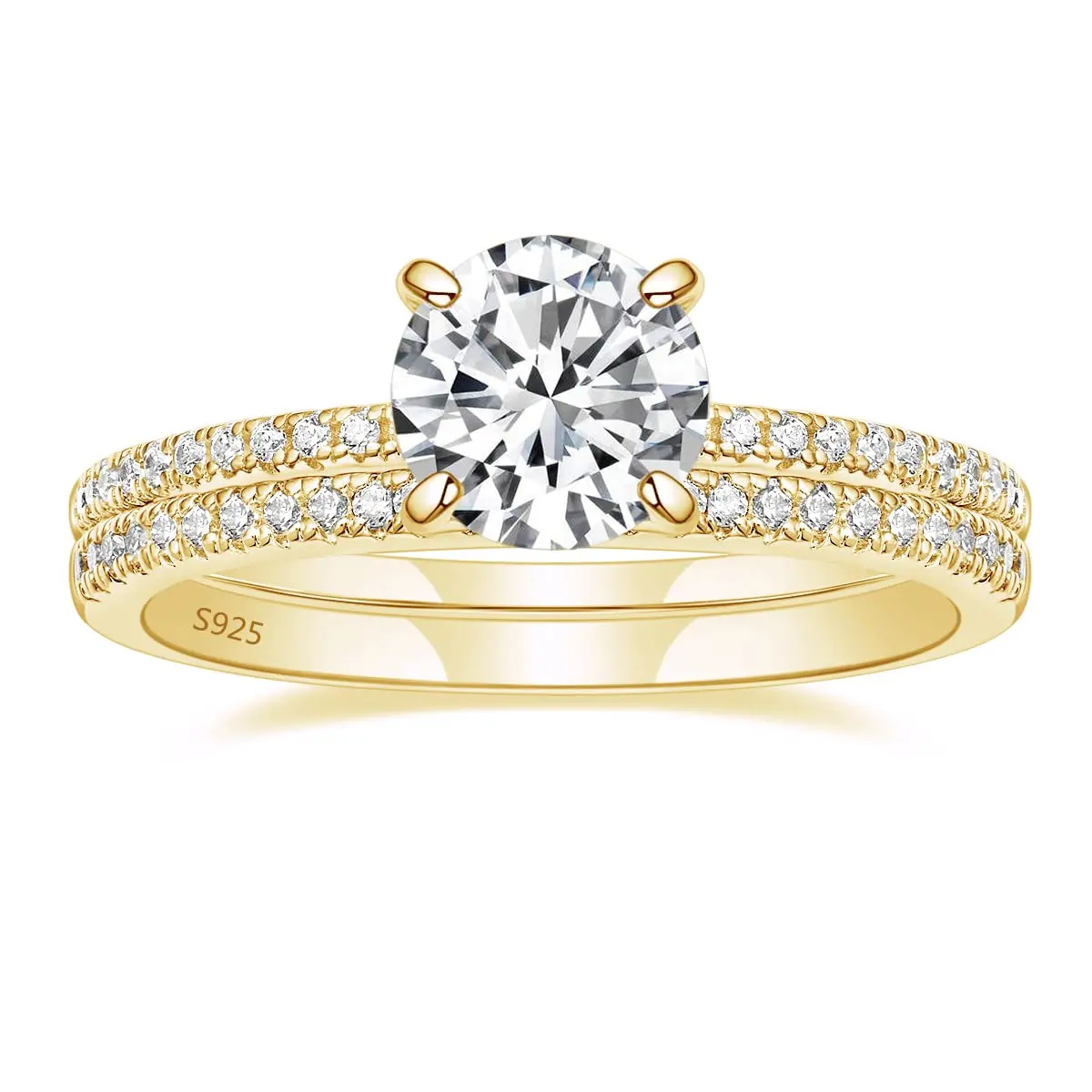 EAMTI Women's Classic 1.25CT 925 Sterling Silver Wedding Engagement Ring Set, Sparkle Round Cubic Zirconia Halo Bridal Bands, Halo Set