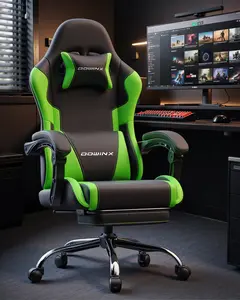 Dowinx Ergonomic Gaming Chair: Massage Lumbar & Footrest, 330lb Capacity 2D-Linkage Armrest Computer Chair, White Professional Home Office Desk Chair