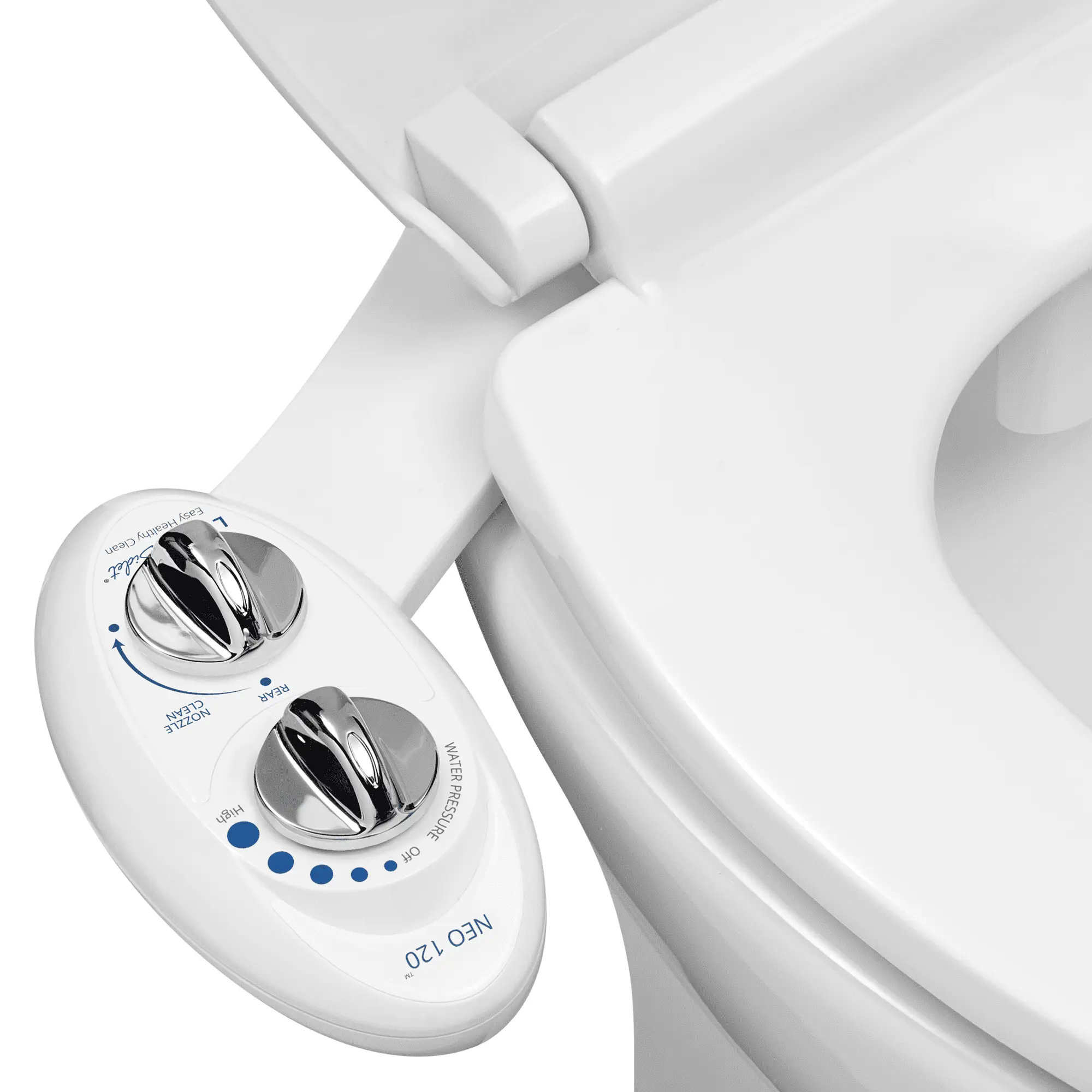 LUXE Bidet NEO 120 Non-Electric Smart Toilet Seat Attachment & Bidet Parts - Bathroom Fixture, Rear Wash, Self-Cleaning Nozzle, Fresh Water Supply, Adjustable Water Pressure, Adjustable Flow, Mechanical Knobs, Swivel Nozzle & Bidet Parts