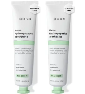 Boka Fluoride Free Toothpaste, Nano Hydroxyapatite Toothpaste, Appropriate for Sensitive Teeth - for Adult, Kids Oral Care - Ela Mint Flavor, 1.3 Fl Oz 2Pk US Manufactured