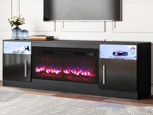 【2 Packages Shipping】PUKAMI Fireplace TV Stand for TVs Up to 80" TV with 36" Electric Fireplace,Entertainment Center with Fireplace,TV Stand with Fireplace LED Light,Entertainment Stand,70inch