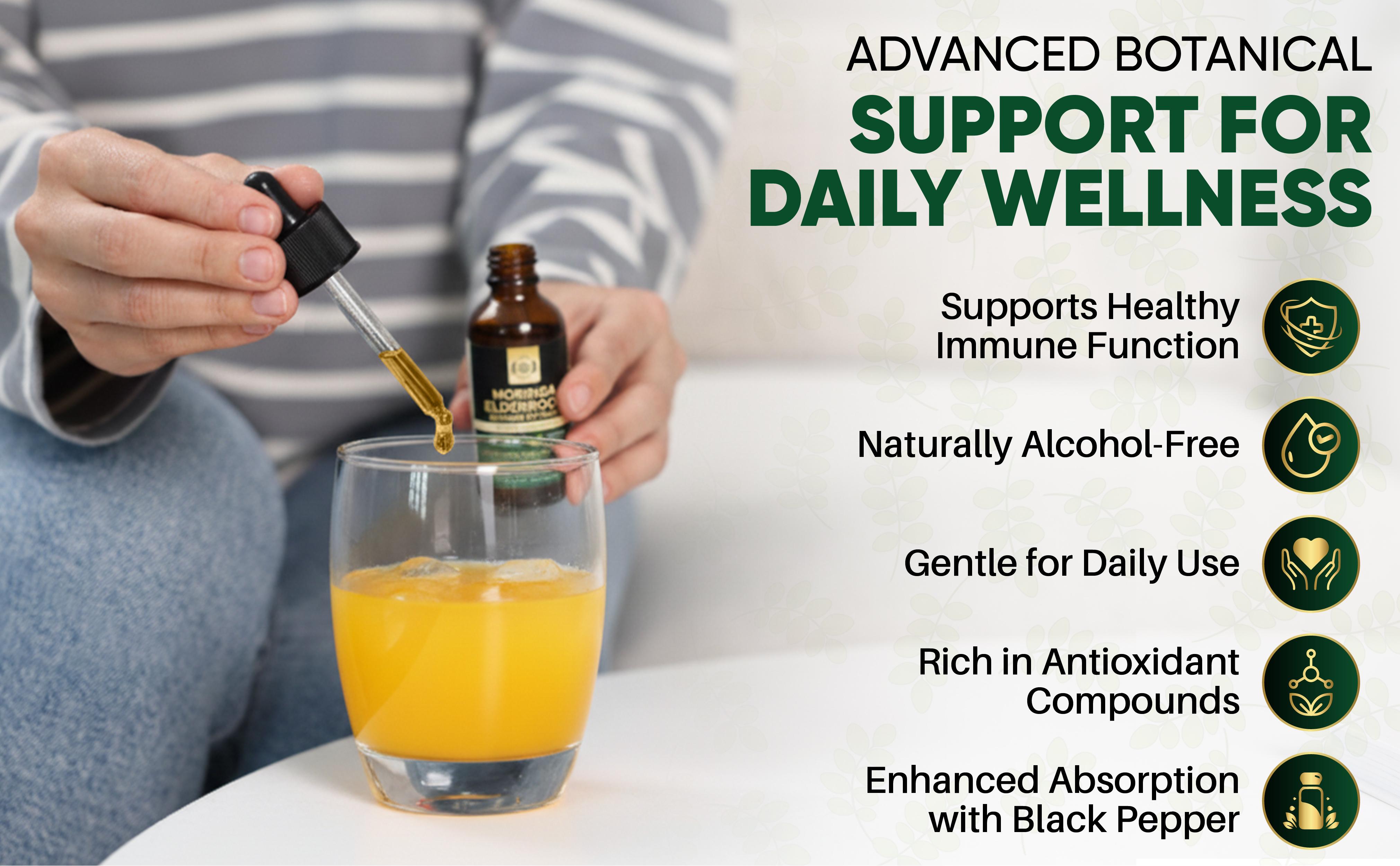 Moringa ElderRoot Defense Extract – Multi-Herb Botanical Drops with Elderberry, Turmeric, Ginger, Soursop & Black Pepper | 650 MG Herbal Blend for Daily Wellness & Immune Support