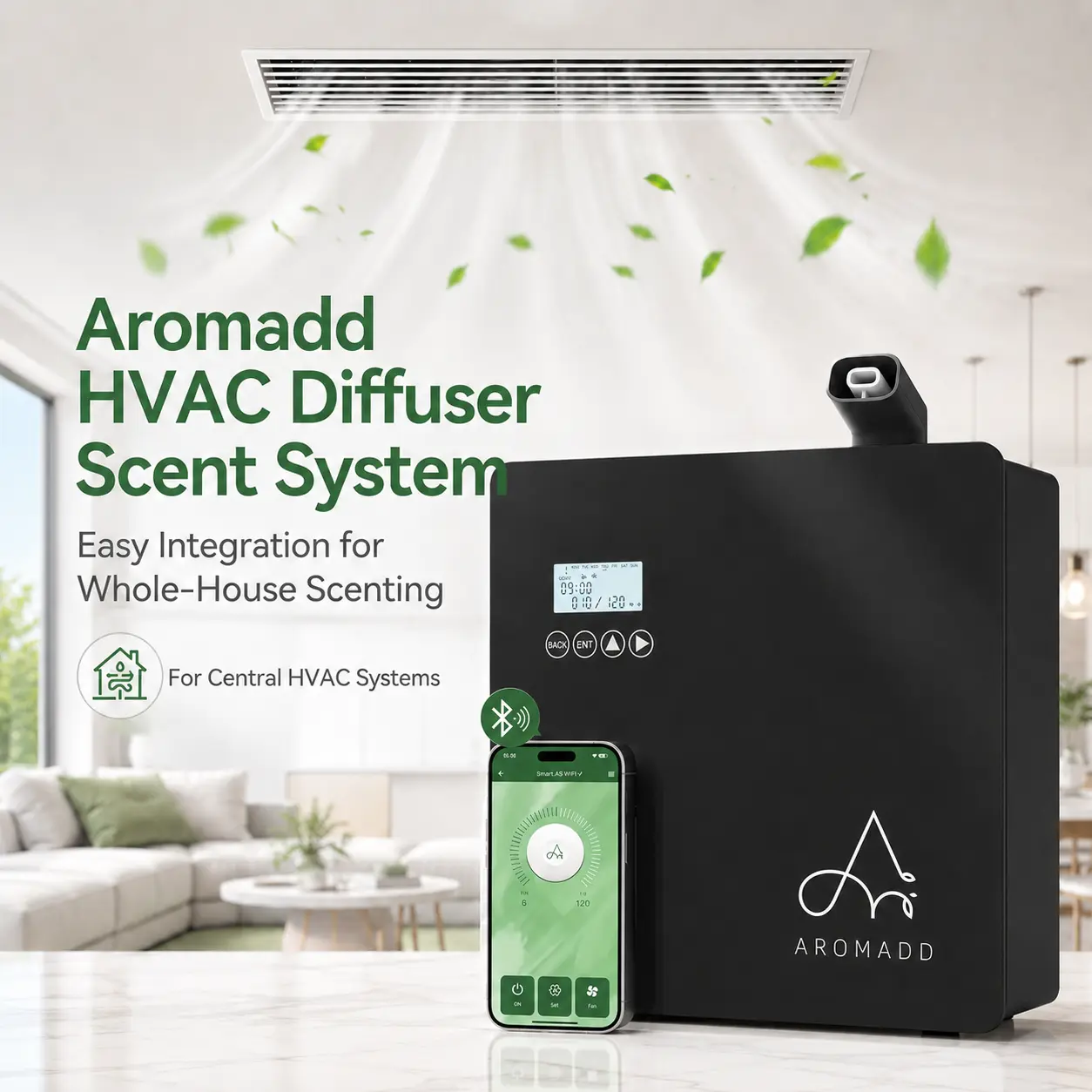 Aromadd U5 Smart Waterless Cooling Infused Scented Oil Diffuser - 600ml, 3500 sq ft Large Room Coverage, Hotel Collection Vanilla Scent, Hotel Scents, Essential Oils Lifestyle, HVAC-Compatible for Home & Office, Hvac System