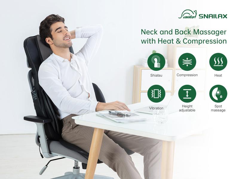 Snailax Full Body Massage Chair Pad -Shiatsu Neck Back Massager with Heat & Compression Adjustable Home Appliances Gift