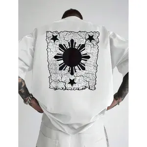 Men's Graphic Back Print T-Shirt - White Tee With Black Philippines Map Design, Breathable Summer Shirt For Everyday & Formal Wear, Machine Washable Casual Top, Versatile Clothing,  Design, Relaxed Fit