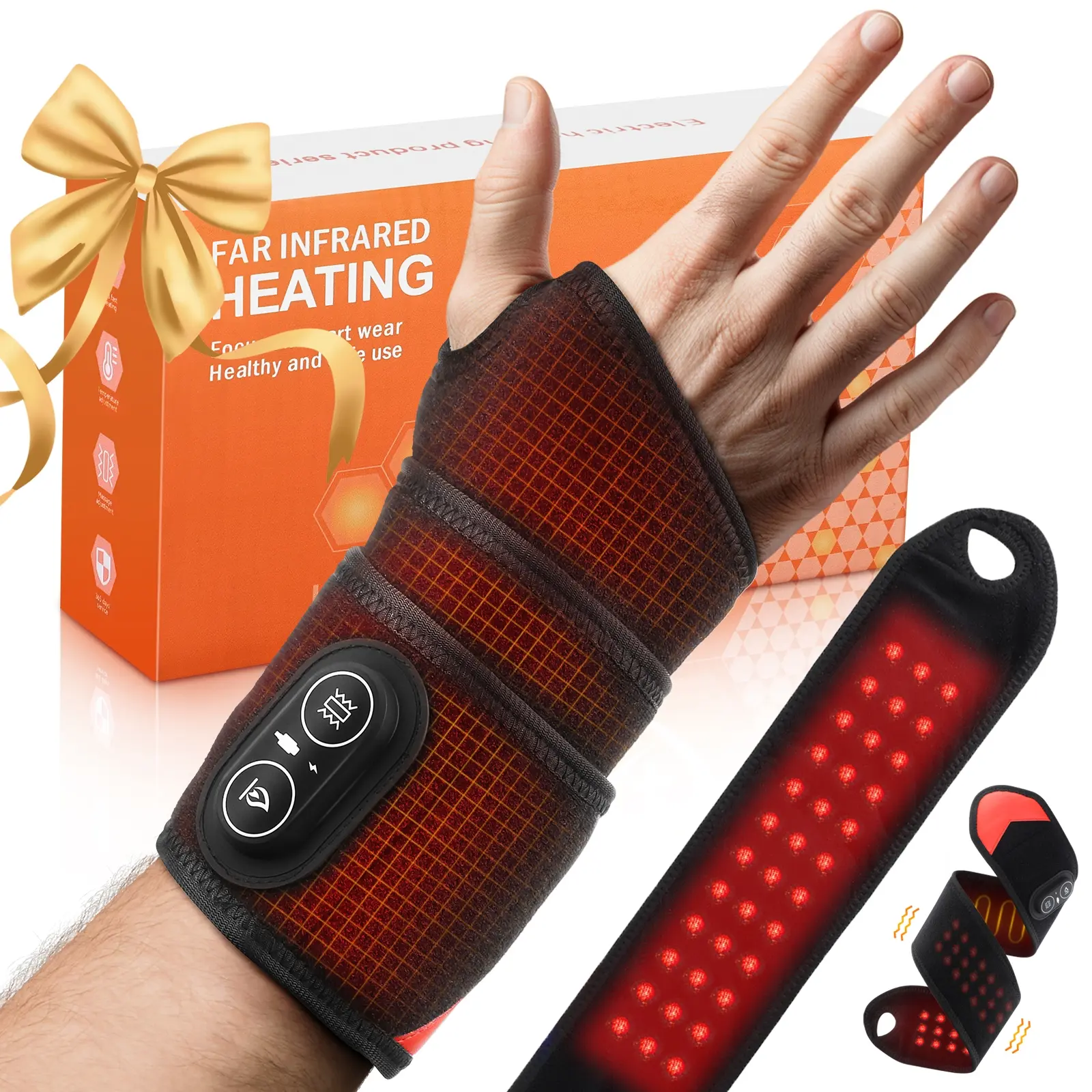 Cordless Wrist Heating Pad, Thermal Warm Electric Wrist Massager with 3 Heat & Vibration Levels, Heated Hand Wrist Wrap, 3000mAh Rechargeable for Left Right Hand, Gifts for Women Men