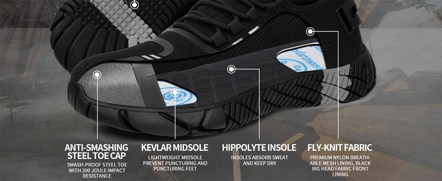 RUMFEN Steel Toe Shoes for Men Composite Shoes for Men Work for Women Safety Steel Toe Sneakers Lightweight Comfortable for Roofing Indestructible Steel Toe Tennis Shoes