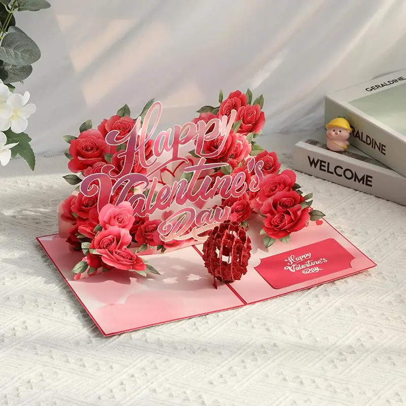 Valentine's Day Card, 3D Pop-Up Card with Flower Bouquet Keepsake Gift, Romantic Valentines Gifts and Flowers 2-in-1 Idea for Valentine, Birthday, Wedding, Anniversary, Wife Husband, Mom, Women, Him Her, Girlfriend Boyfriend