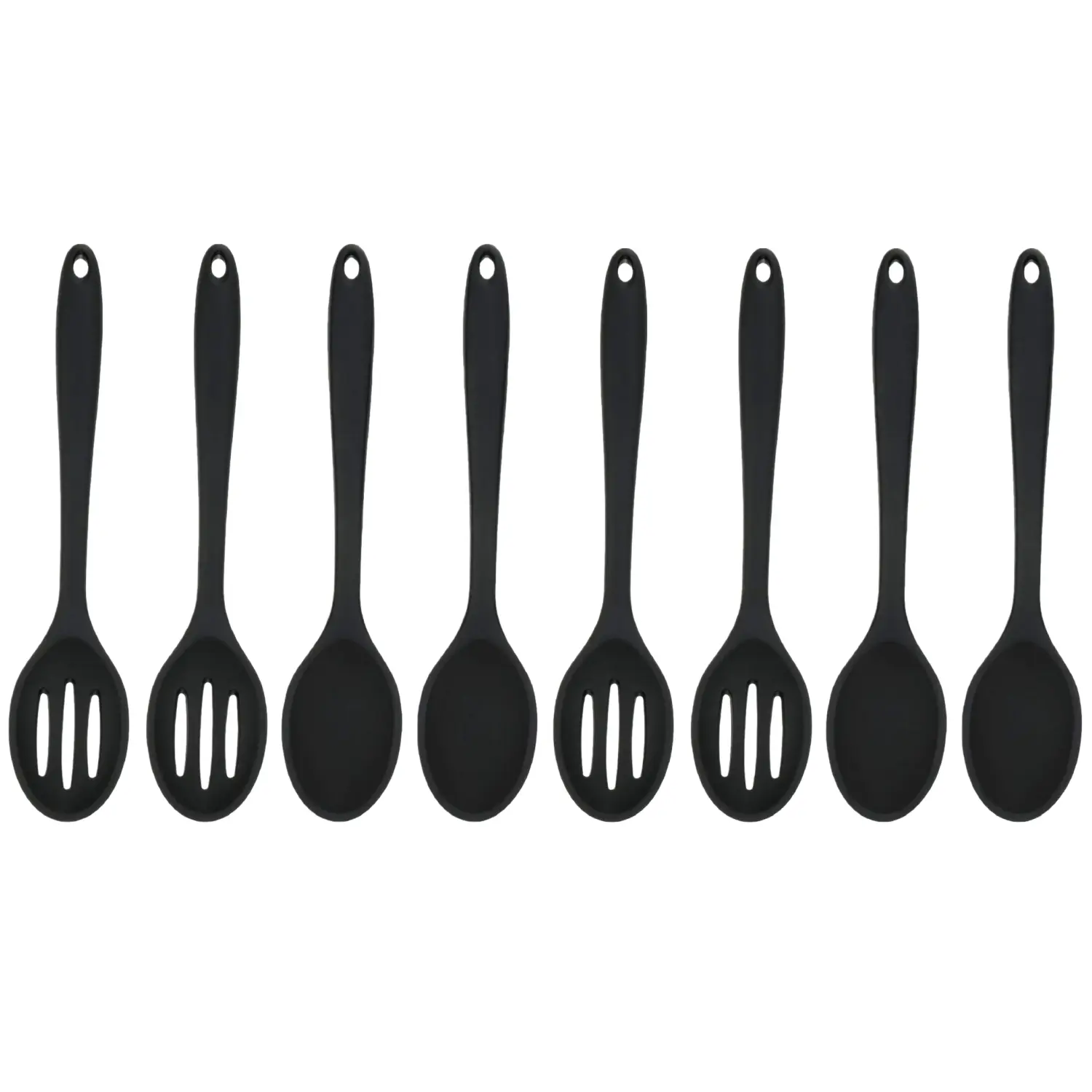 8 Pcs Durable Silicone Cooking Utensils Set - 10.6 x 2.4 Inch Nonslip Large Serving Spoons, Heat-Resistant Nonstick Mixing/Slotted Spoons for Family Kitchen Cooking Baking, Dishwasher Safe