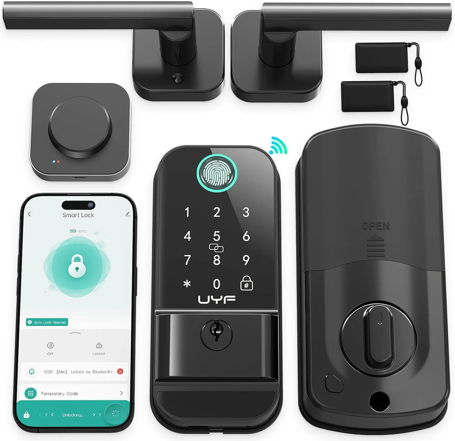 WiFi Smart Lock for Front Door Keyless Entry Door Lock Deadbolt with Handle Set UYF Fingerprint Electronic Keypad Door Lock Alexa Bluetooth Code Auto Lock for Home Apartment