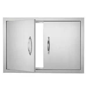 【Summervibes】VEVOR BBQ Access Door, 28W x 19H Inch Double Outdoor Kitchen Door, Stainless Steel Flush Mount Door, Wall Vertical Door with Handles, for BBQ Island, Grilling Station, Outside Cabinet