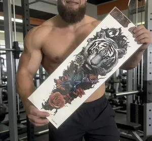 Large-sized full arm temporary tattoo stickers, suitable for both men and women, realistic arm, chest, and shoulder tattoo designs, waterproof.