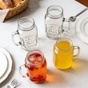 4 Pcs 24 oz Mason Jar Cups with Handle, Large Mason Jar Drinking Glasses Iced Coffee Cup with Lids and Handles Glass Mugs for Party Beverages Coffee Bar Accessories Gifts